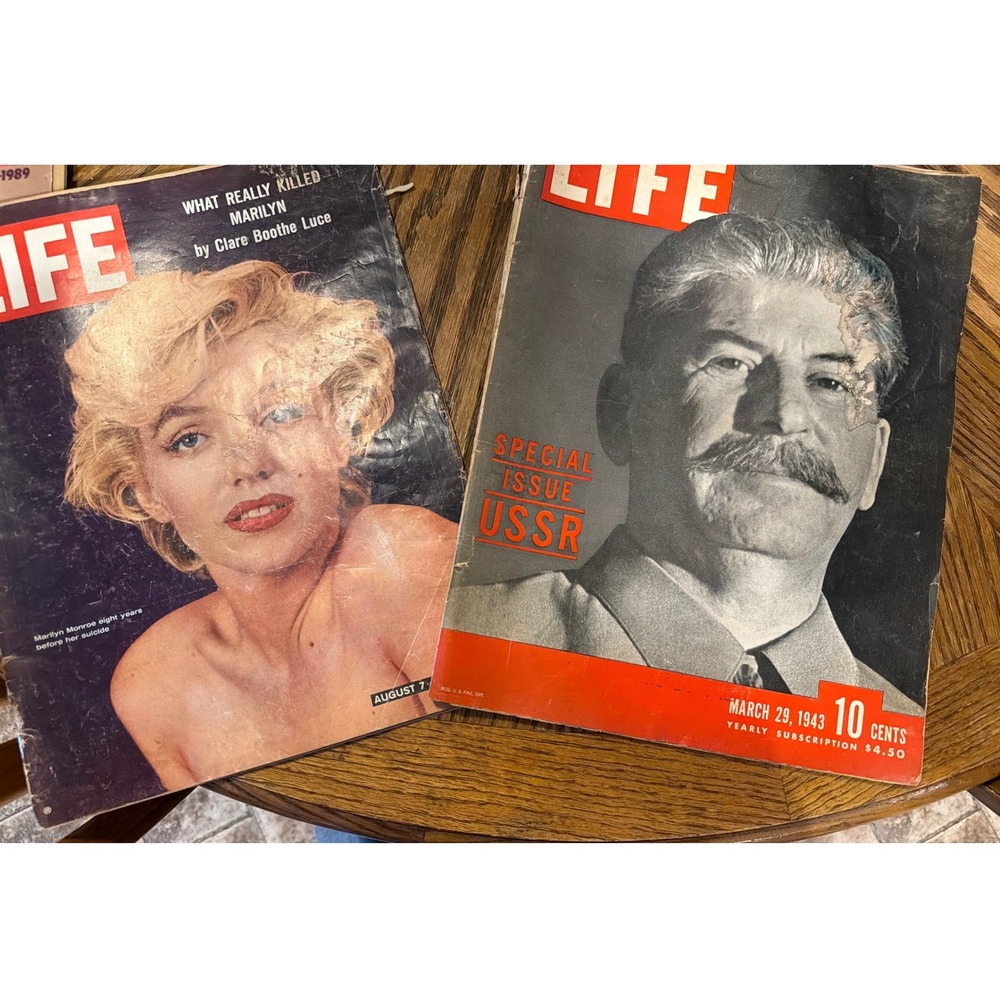 Vintage LIFE Magazine Lot 1943 Joseph Stalin USSR & 1964 Marilyn Monroe Cover